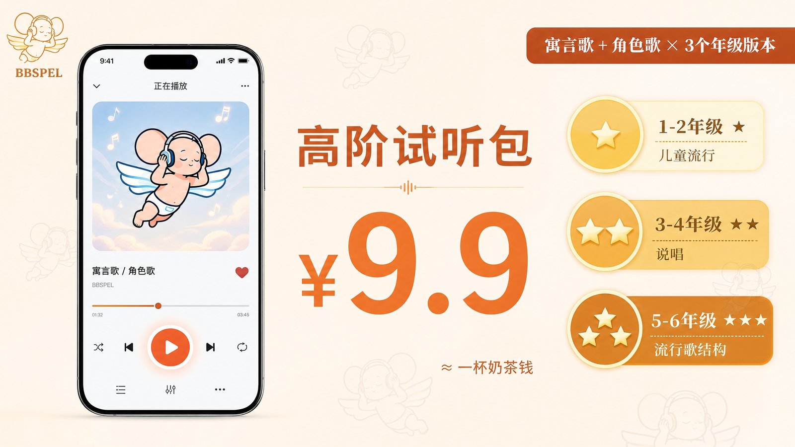 ¥9.9 高阶试听包 · 龟兔赛跑角色歌+寓言歌
